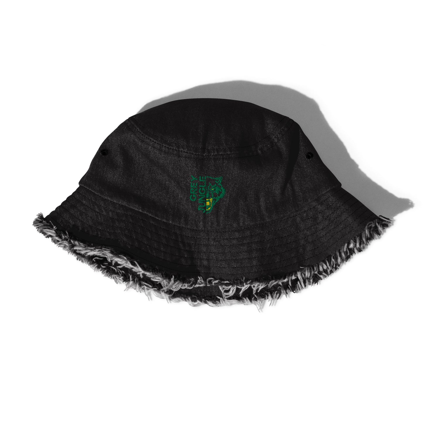 Distressed Black Denim Bucket Hat - Green/Gold Limited Edition