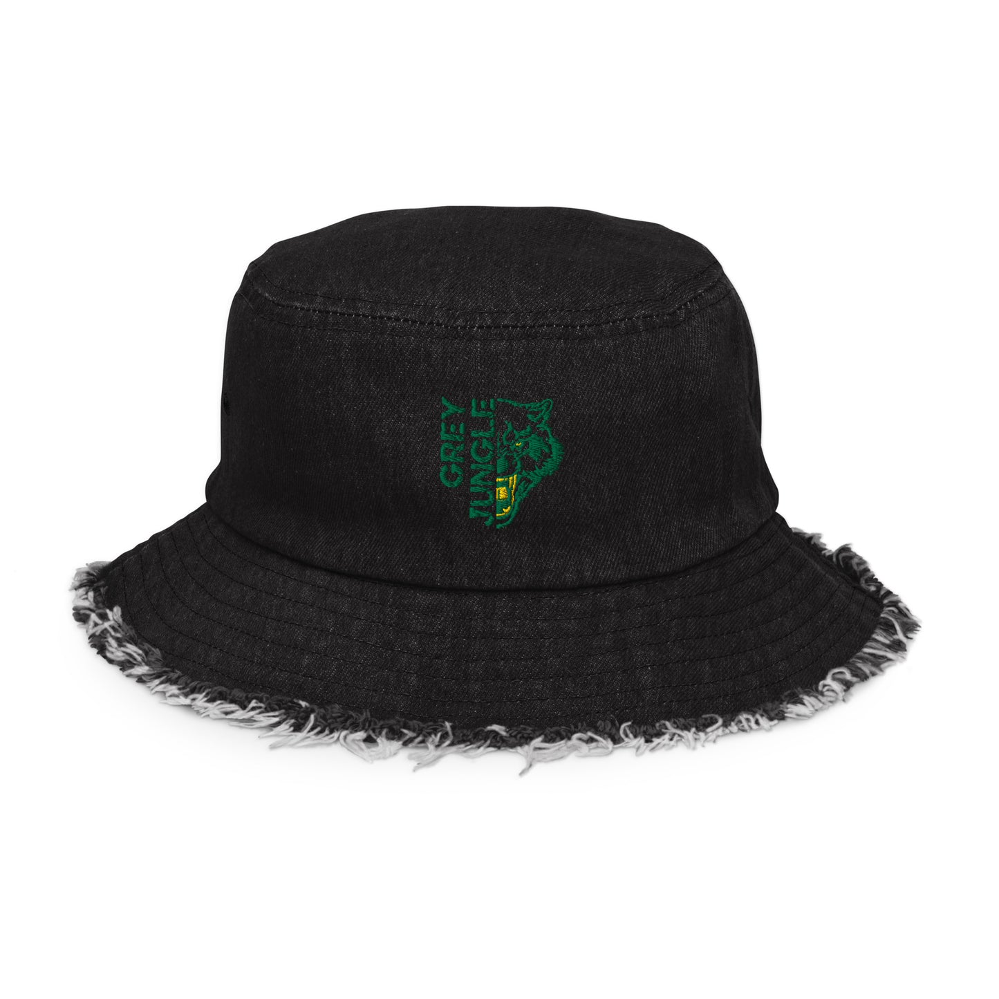 Distressed Black Denim Bucket Hat - Green/Gold Limited Edition