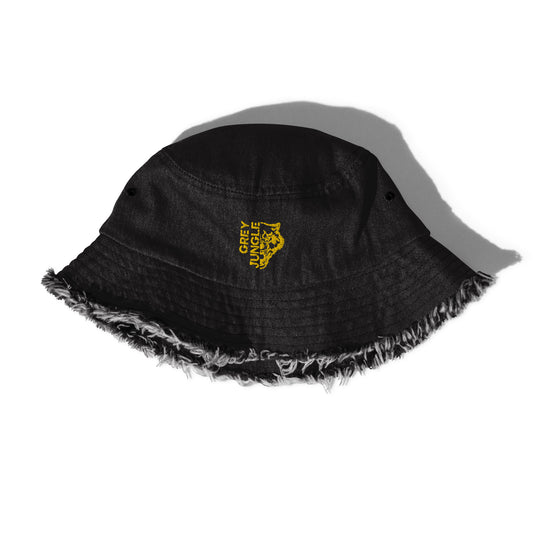 Distressed Denim Bucket Hat - Black & Yellow Limited Edition