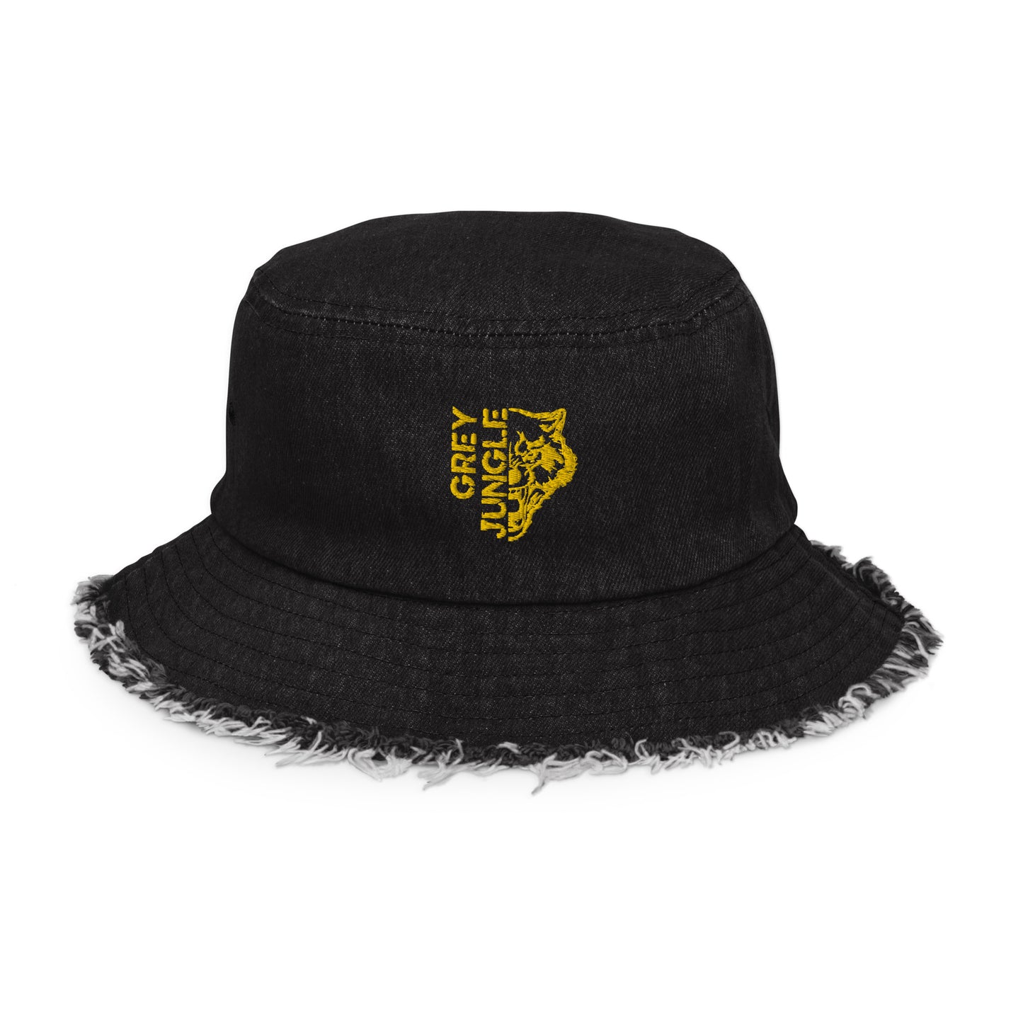 Distressed Denim Bucket Hat - Black & Yellow Limited Edition