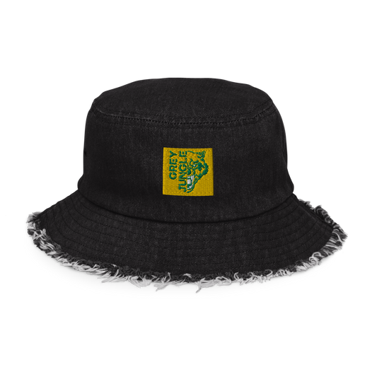 Distressed Denim Bucket Hat | Patch | Green/Gold Limited Edition