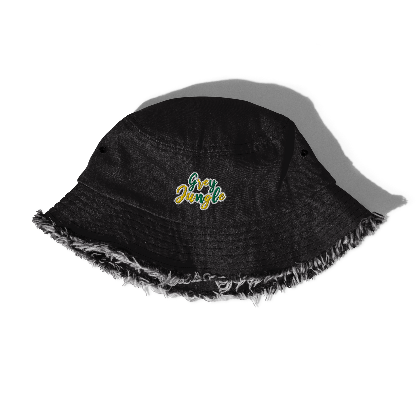 Distressed Denim Bucket Hat | 3D Puff Embroidery | Green/Gold Collection