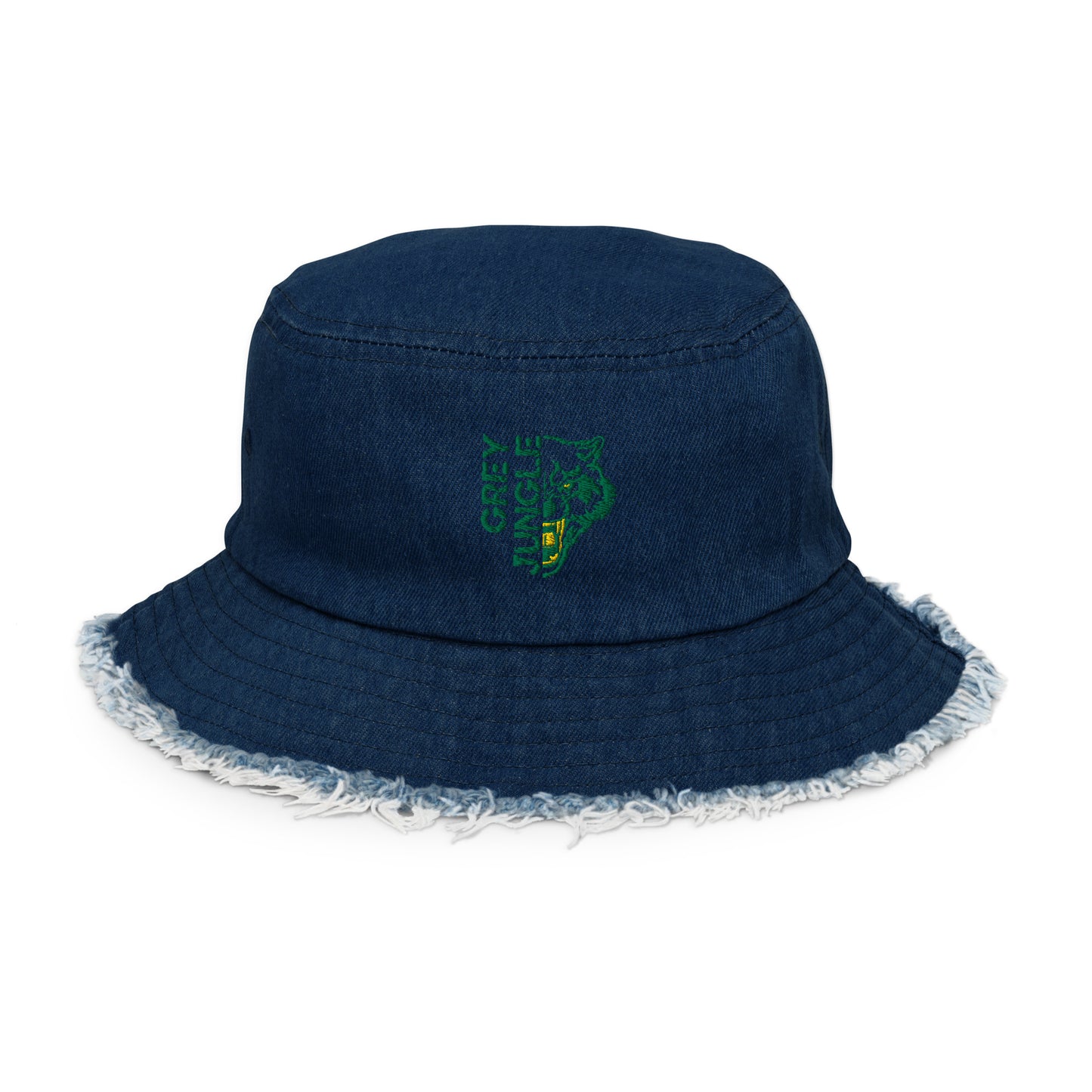 Distressed Black Denim Bucket Hat - Green/Gold Limited Edition