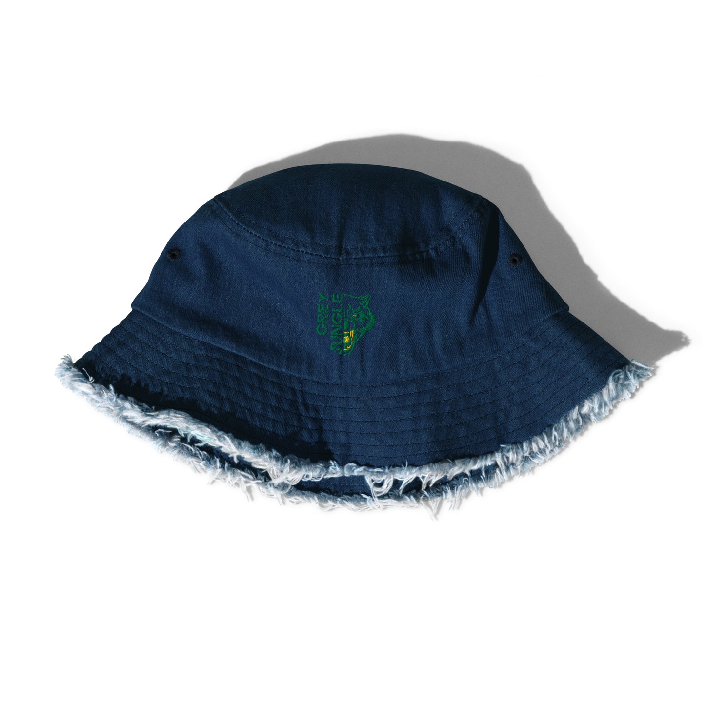 Distressed Black Denim Bucket Hat - Green/Gold Limited Edition