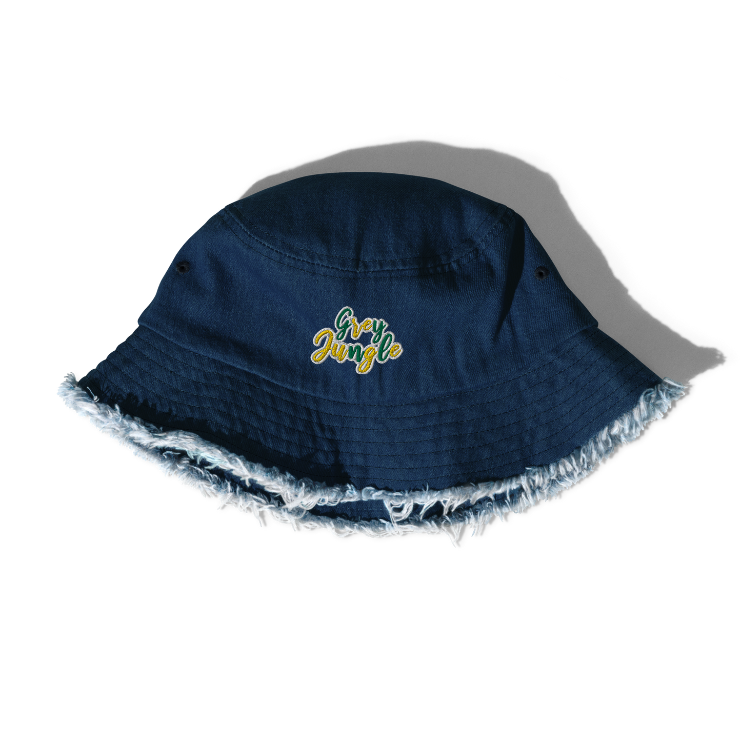 Distressed Denim Bucket Hat | 3D Puff Embroidery | Green/Gold Collection