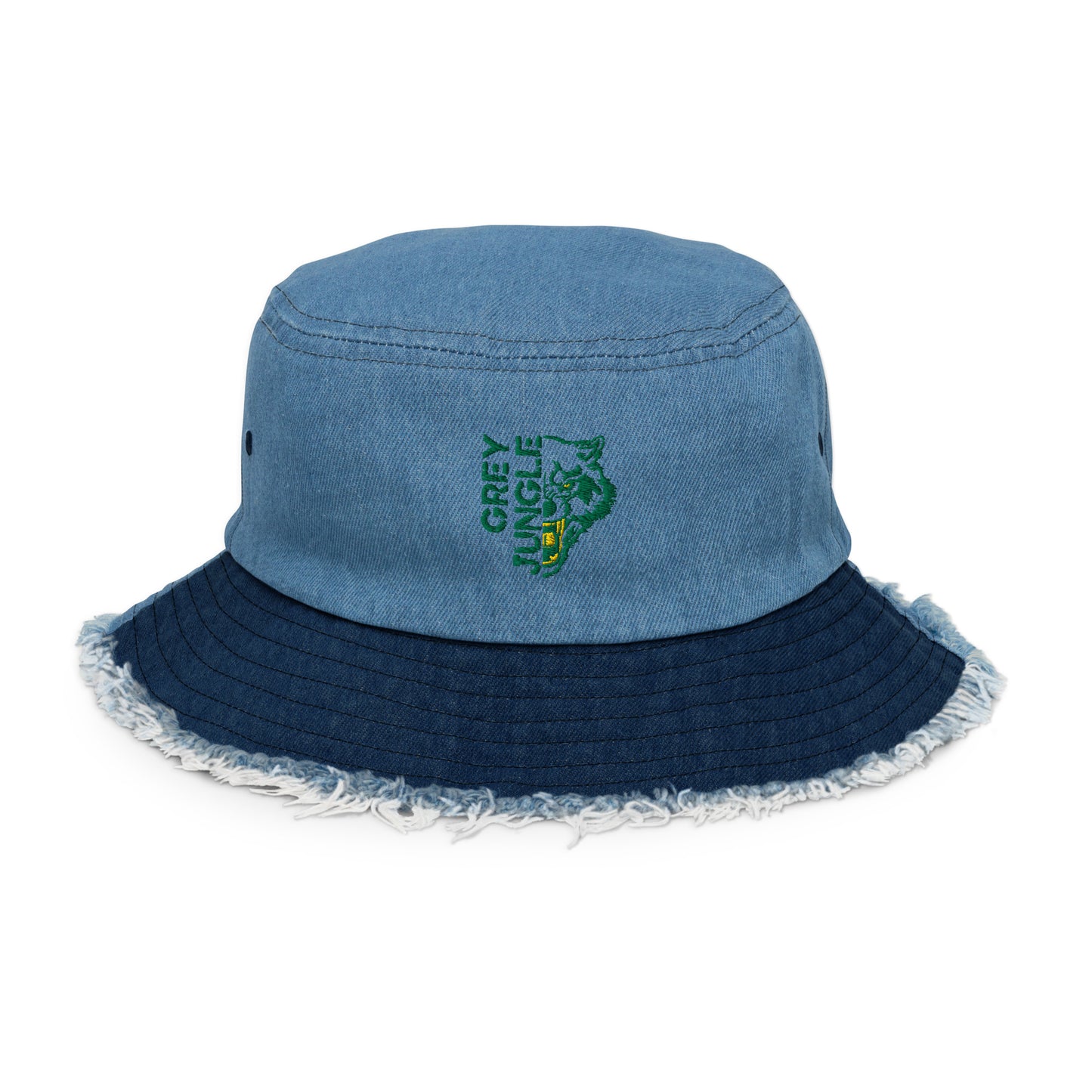 Distressed Black Denim Bucket Hat - Green/Gold Limited Edition