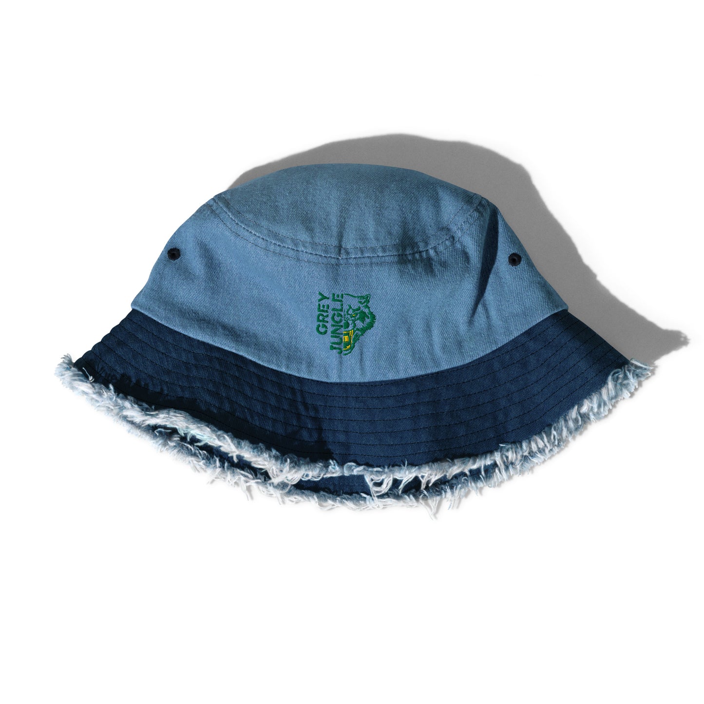 Distressed Black Denim Bucket Hat - Green/Gold Limited Edition