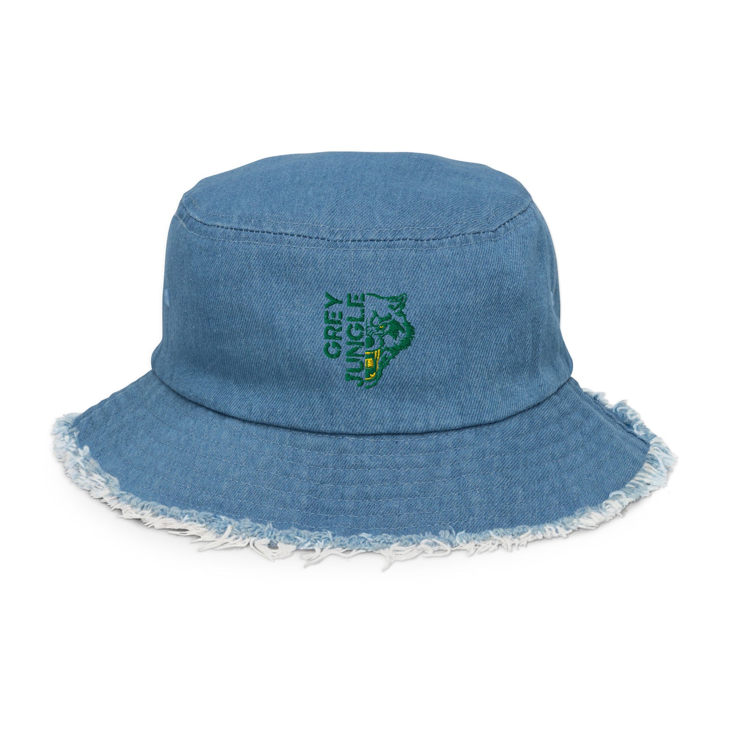 Distressed Black Denim Bucket Hat - Green/Gold Limited Edition