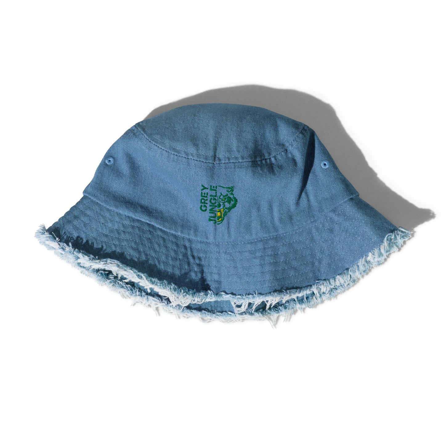 Distressed Black Denim Bucket Hat - Green/Gold Limited Edition