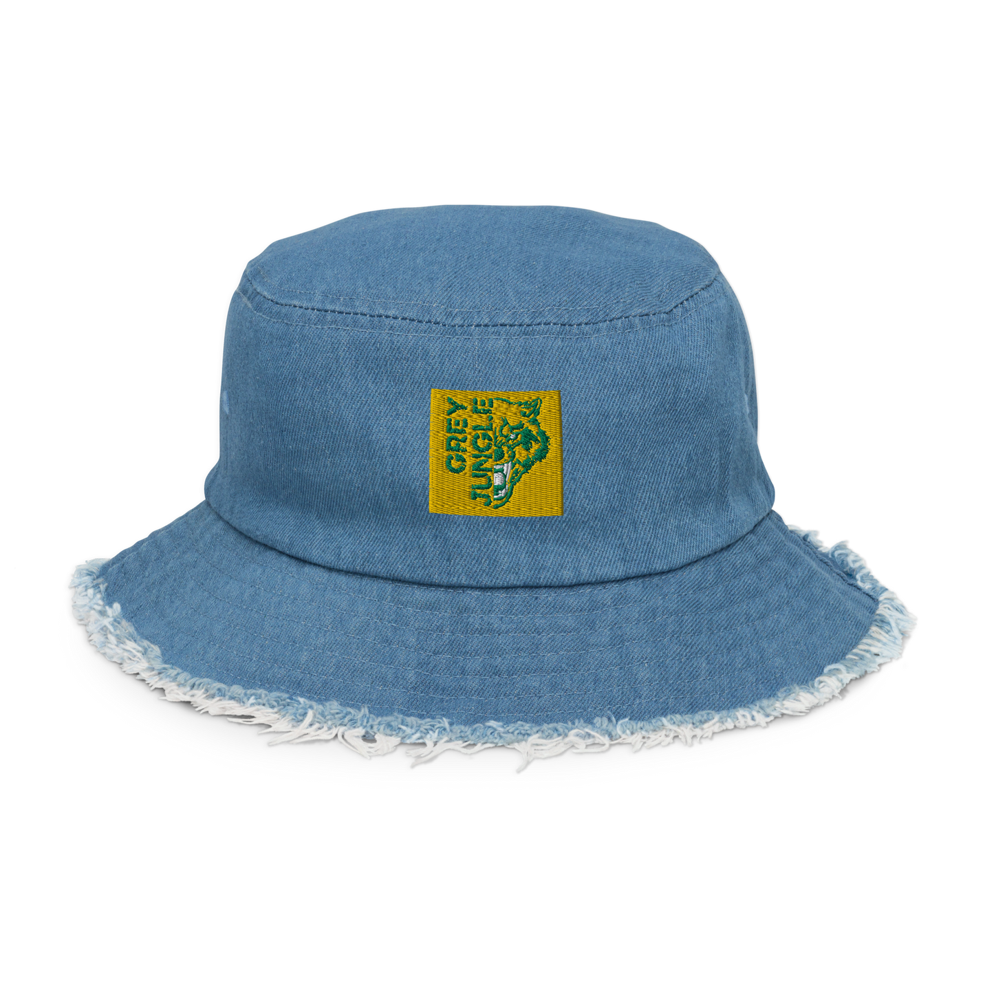 Distressed Denim Bucket Hat | Patch | Green/Gold Limited Edition