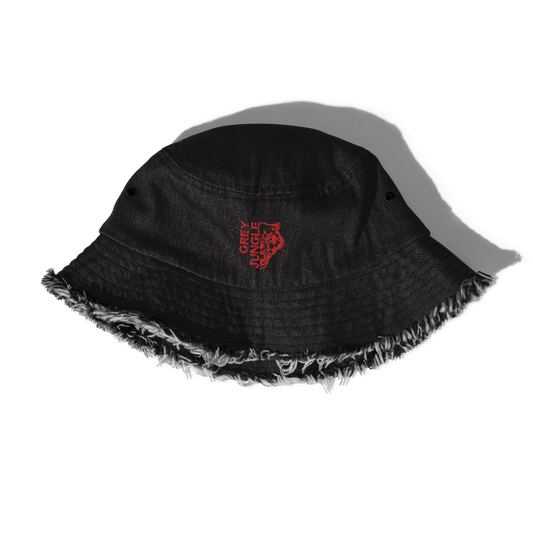 Distressed denim bucket hat