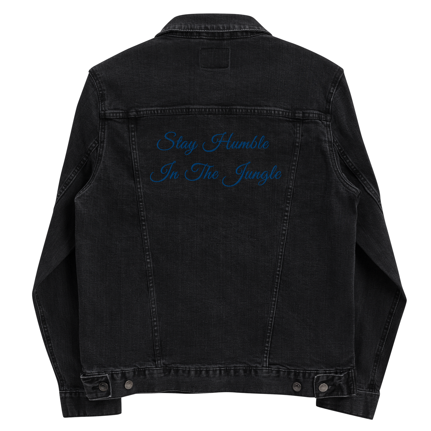 Black Denim Jacket | Royal Blue Embroidery