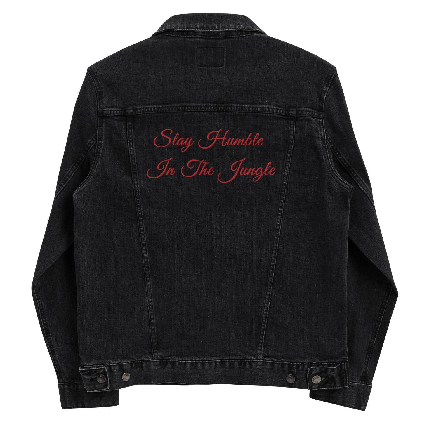 Black Denim Jacket | Red Embroidery