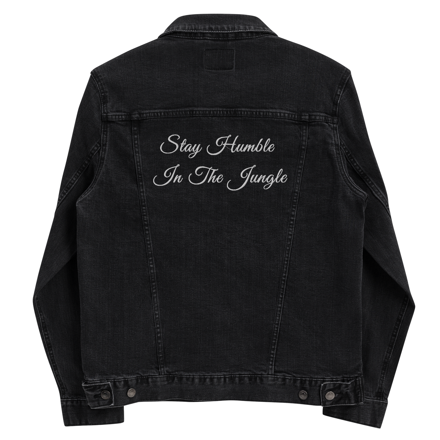 Black Denim Jacket | White Embroidery