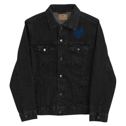 Black Denim Jacket | Royal Blue Embroidery