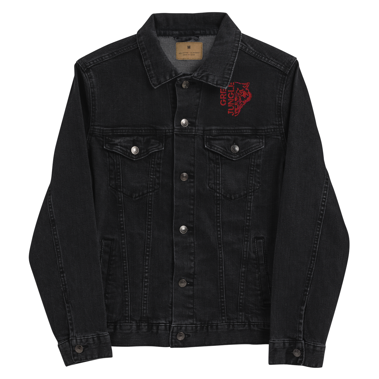 Black Denim Jacket | Red Embroidery