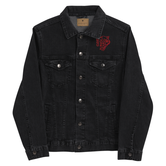 Black Denim Jacket | Red Embroidery