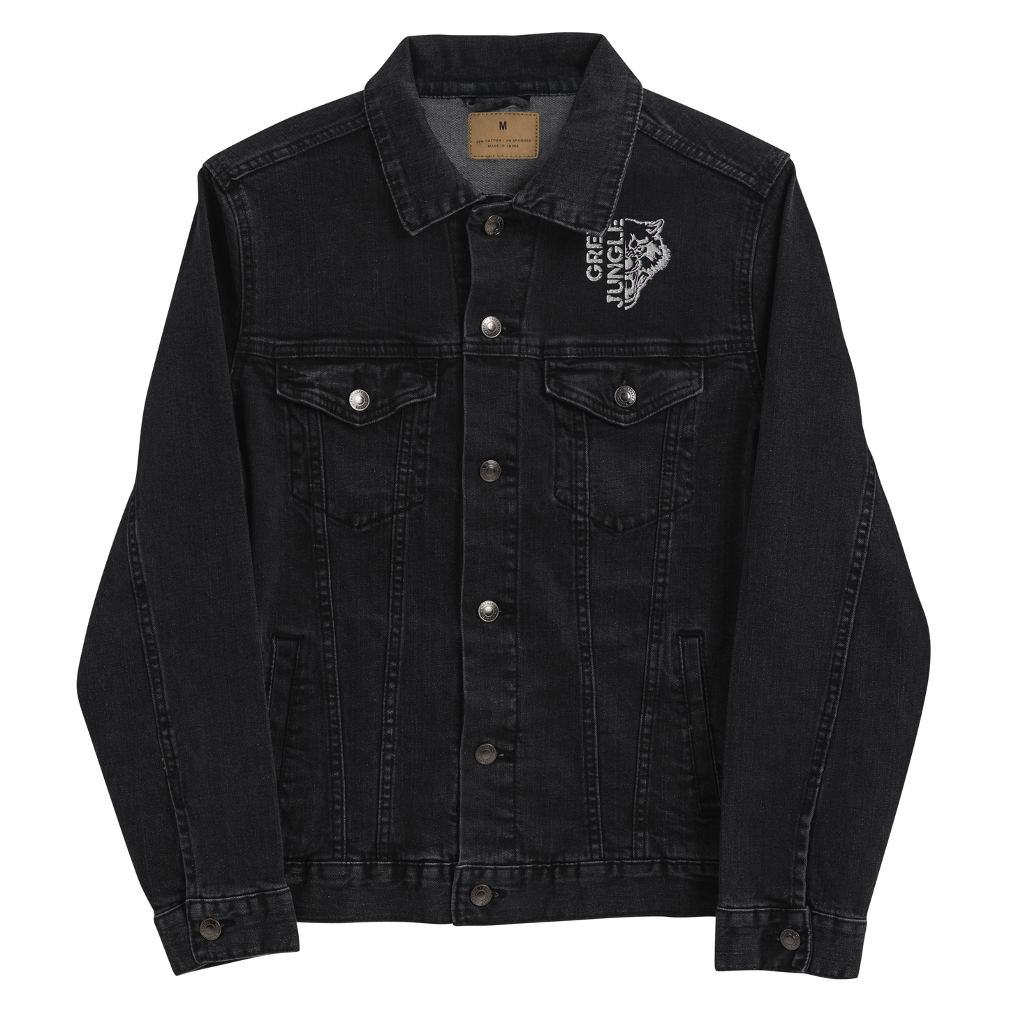 Black Denim Jacket | White Embroidery