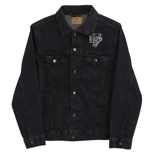 Black Denim Jacket | White Embroidery