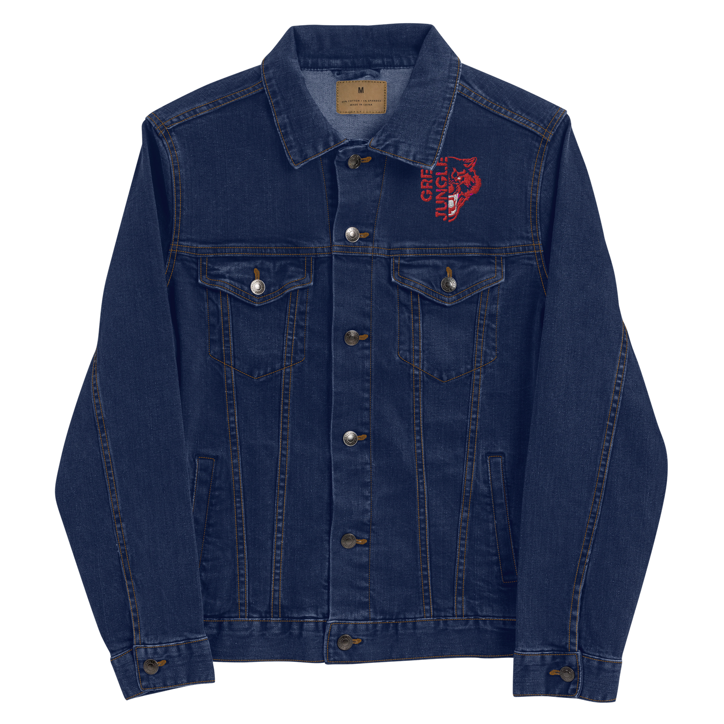 Dark Denim Jacket | Red Embroidery/White Teeth