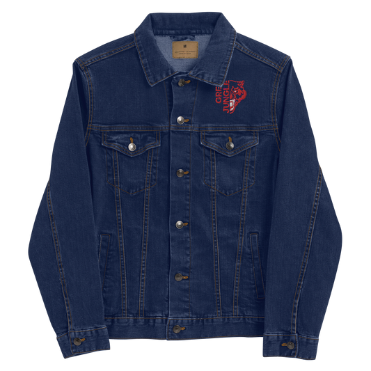 Dark Denim Jacket | Red Embroidery/White Teeth