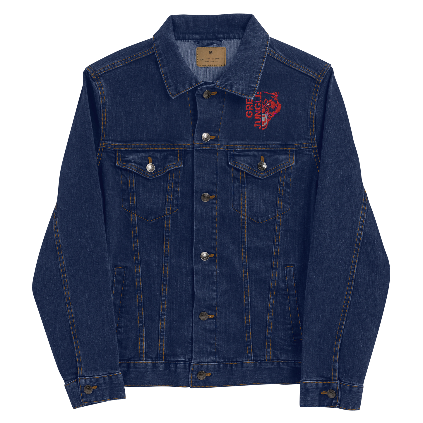 Dark Denim Jacket | Red Embroidery/Grey Teeth