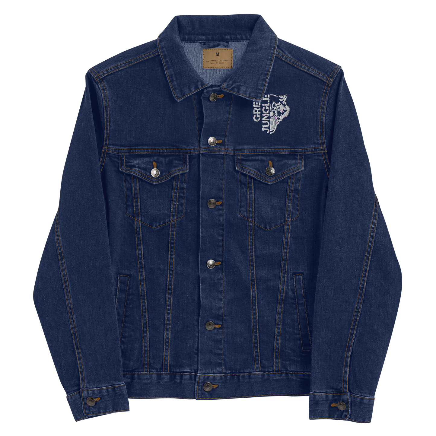 Dark Denim Jacket | White Embroidery/Grey Teeth