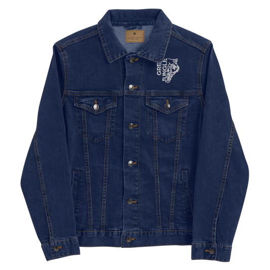 Dark Denim Jacket | White Embroidery/Grey Teeth