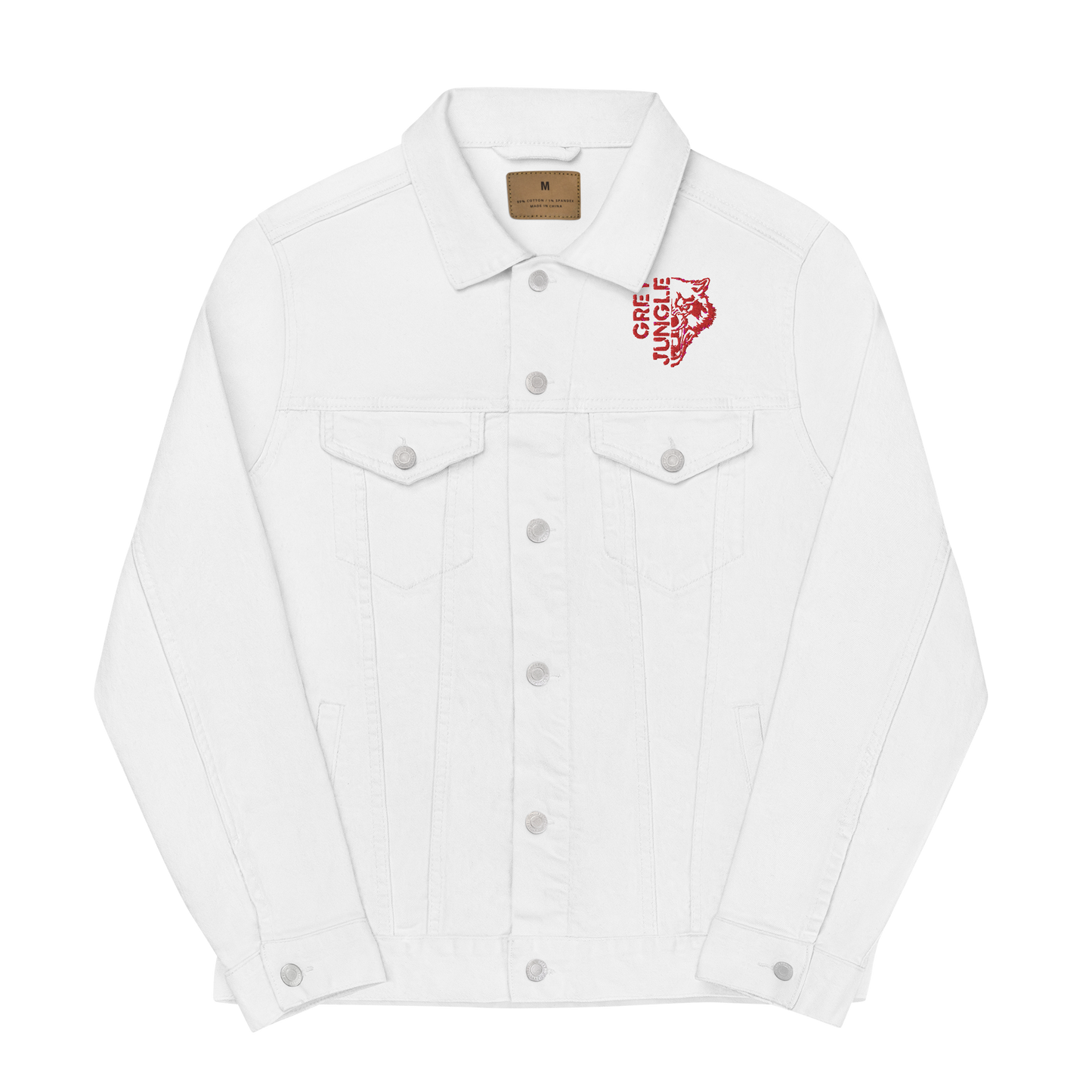 White Denim Jacket | Red Embroidery