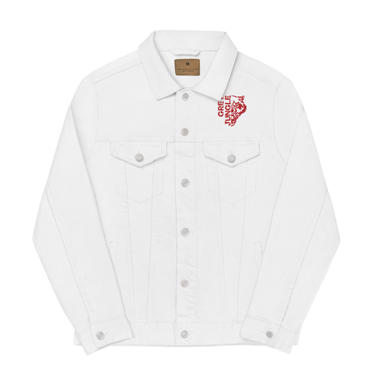 White Denim Jacket | Red Embroidery