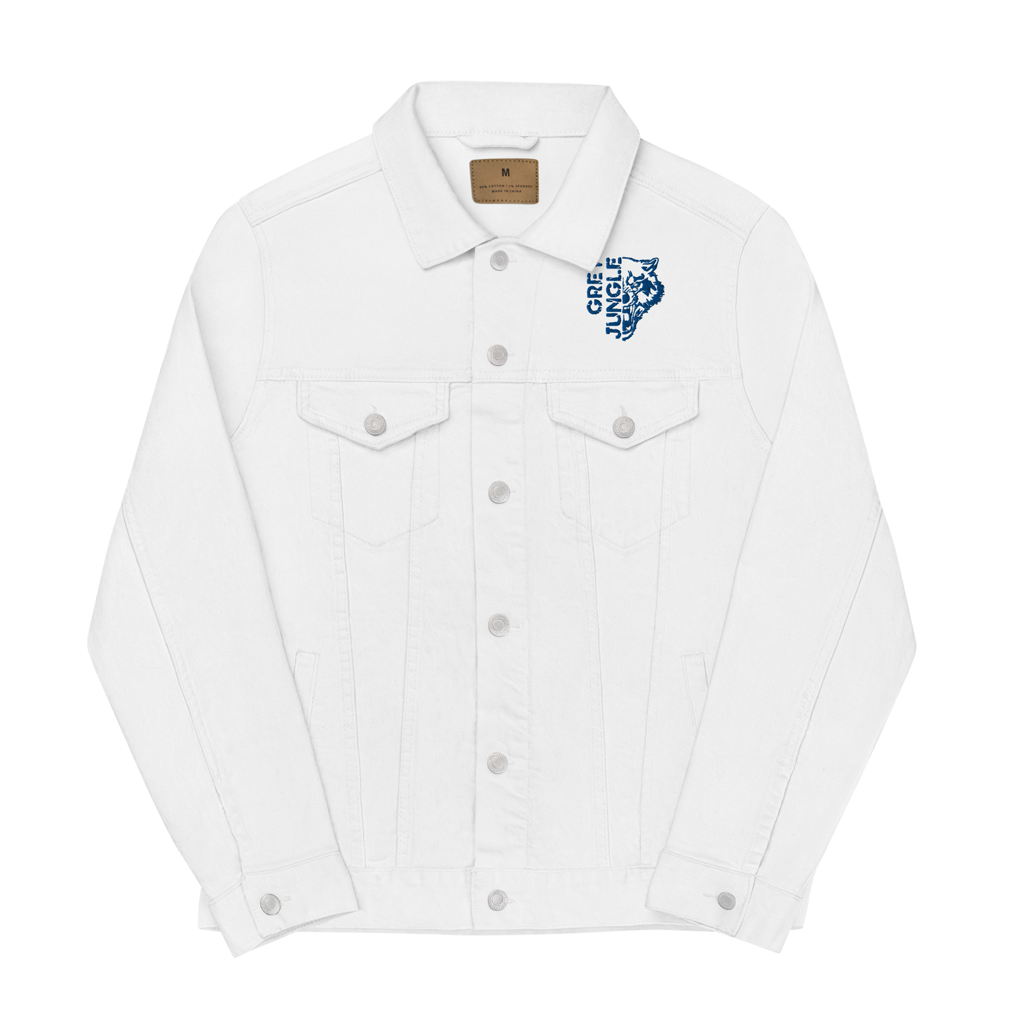 White Denim Jacket | Blue Embroidery