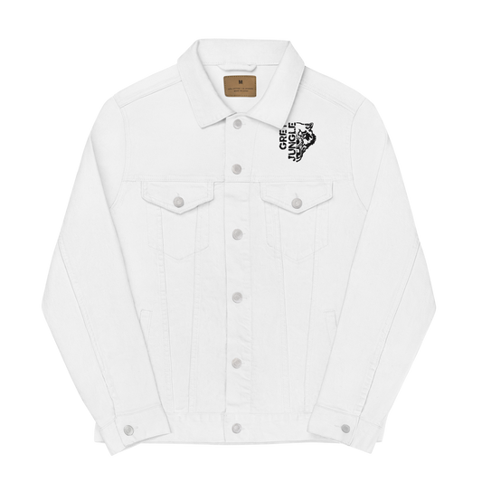 White Denim Jacket | Black Embroidery