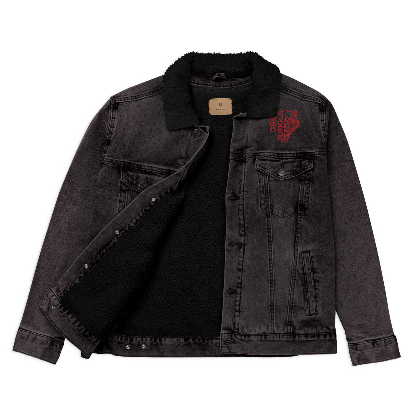 Black Denim w/ Collar | Red Embroidery