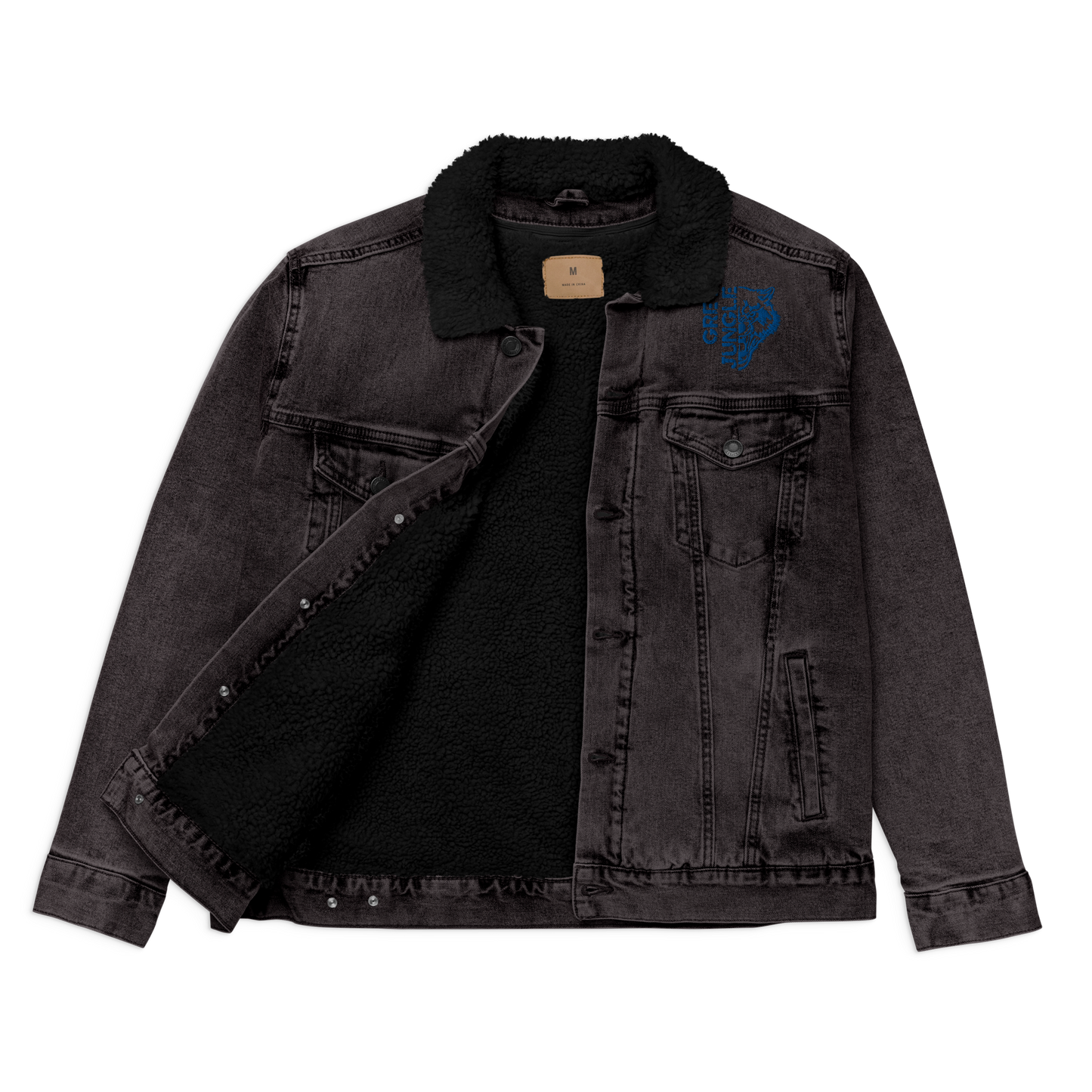 Black Denim w/ Collar | Royal Blue Embroidery