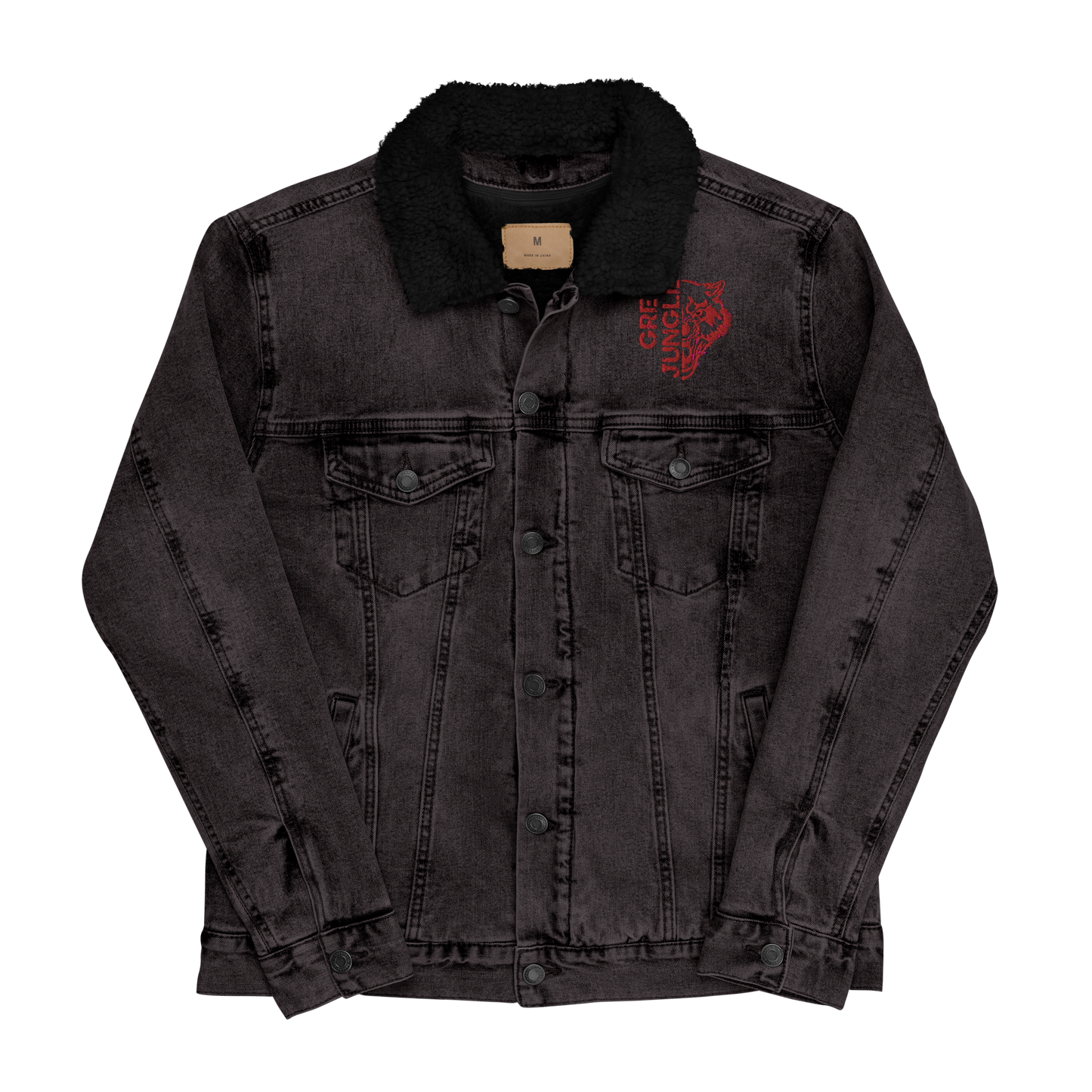 Black Denim w/ Collar | Red Embroidery