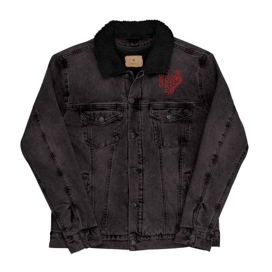 Black Denim w/ Collar | Red Embroidery