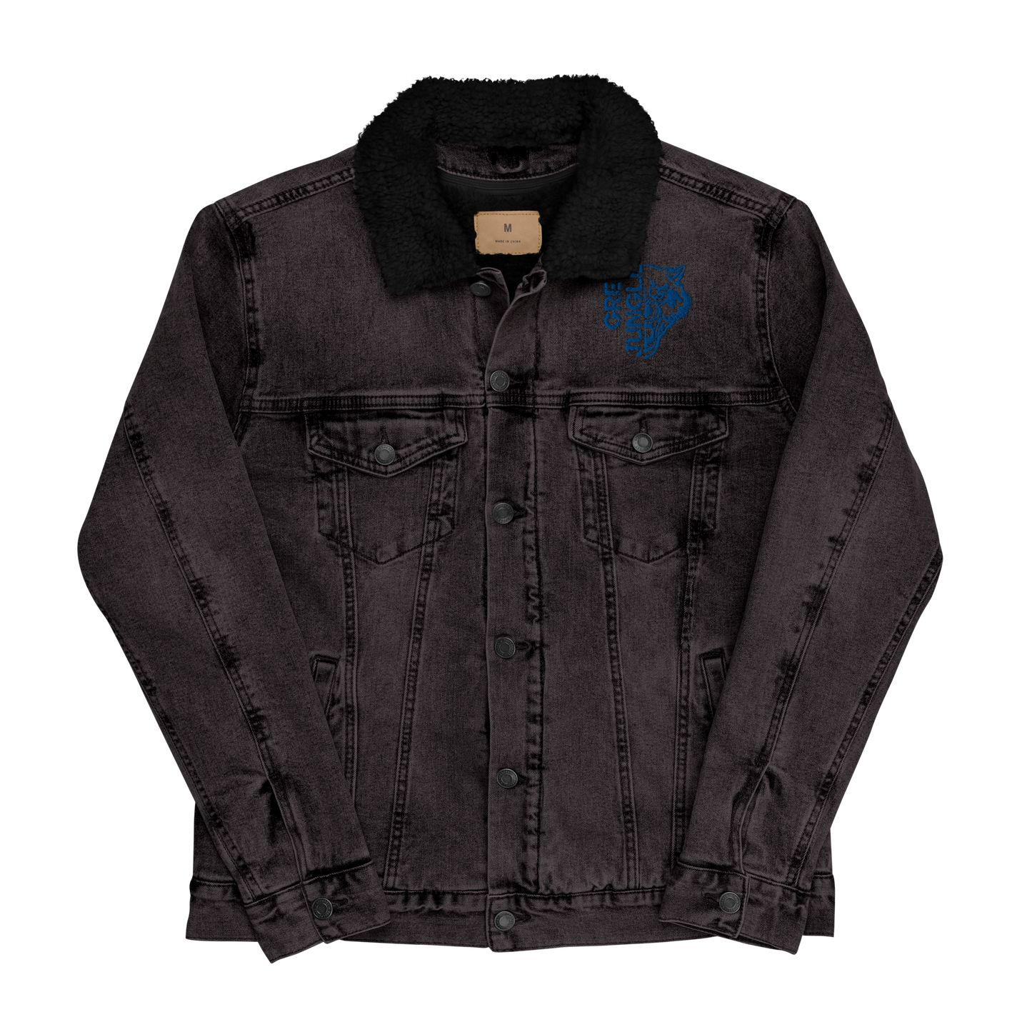 Black Denim w/ Collar | Royal Blue Embroidery