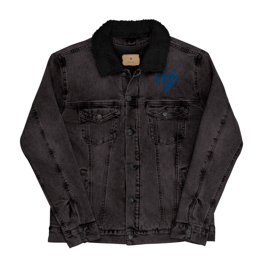 Black Denim w/ Collar | Royal Blue Embroidery