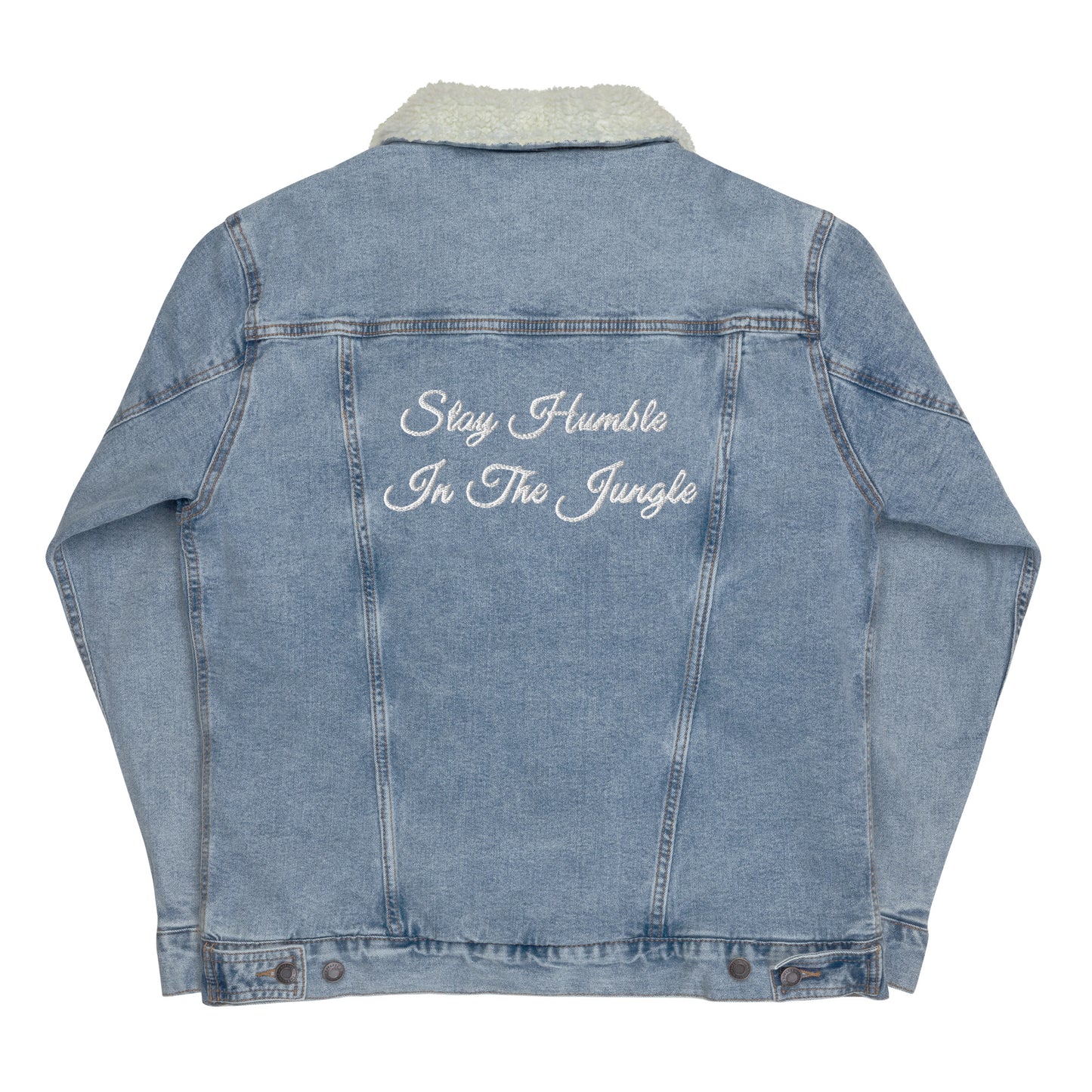 Light Blue Denim Jacket w/ Collar | White Embroidery