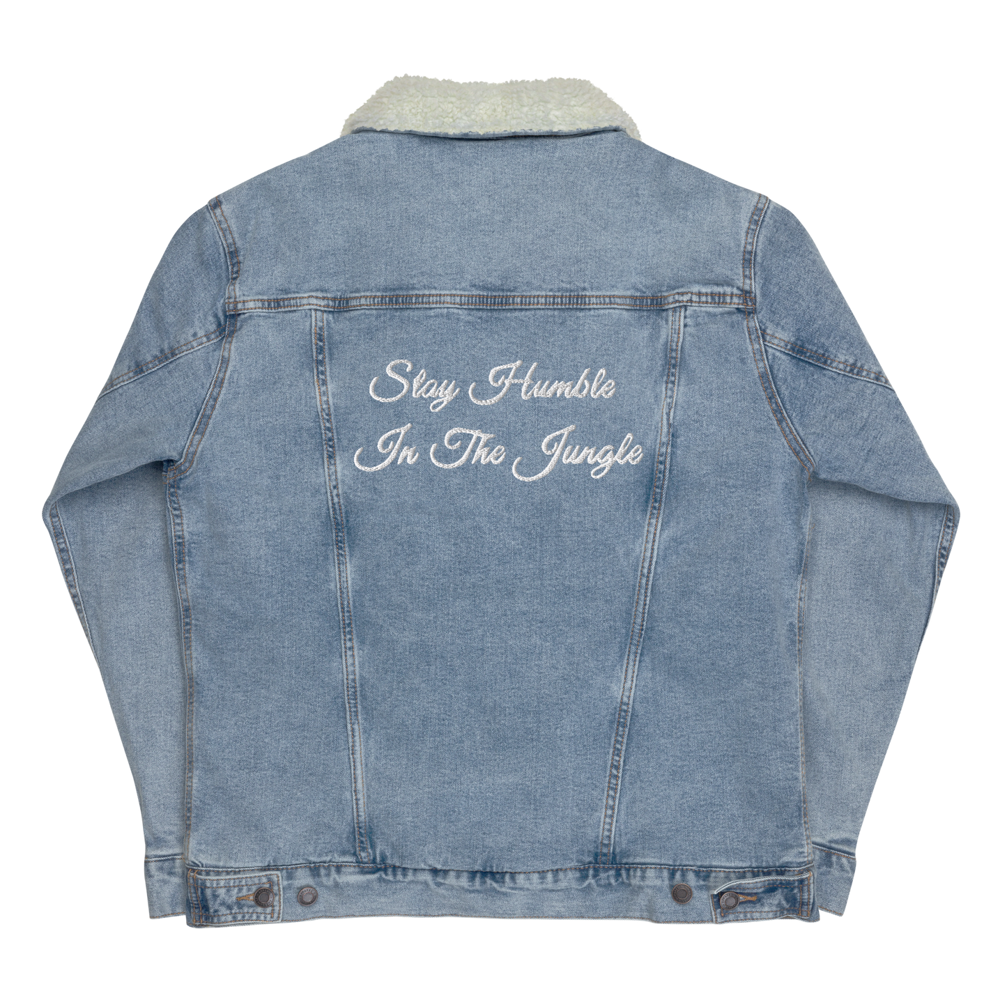 Light Blue Denim Jacket w/ Collar | White Embroidery