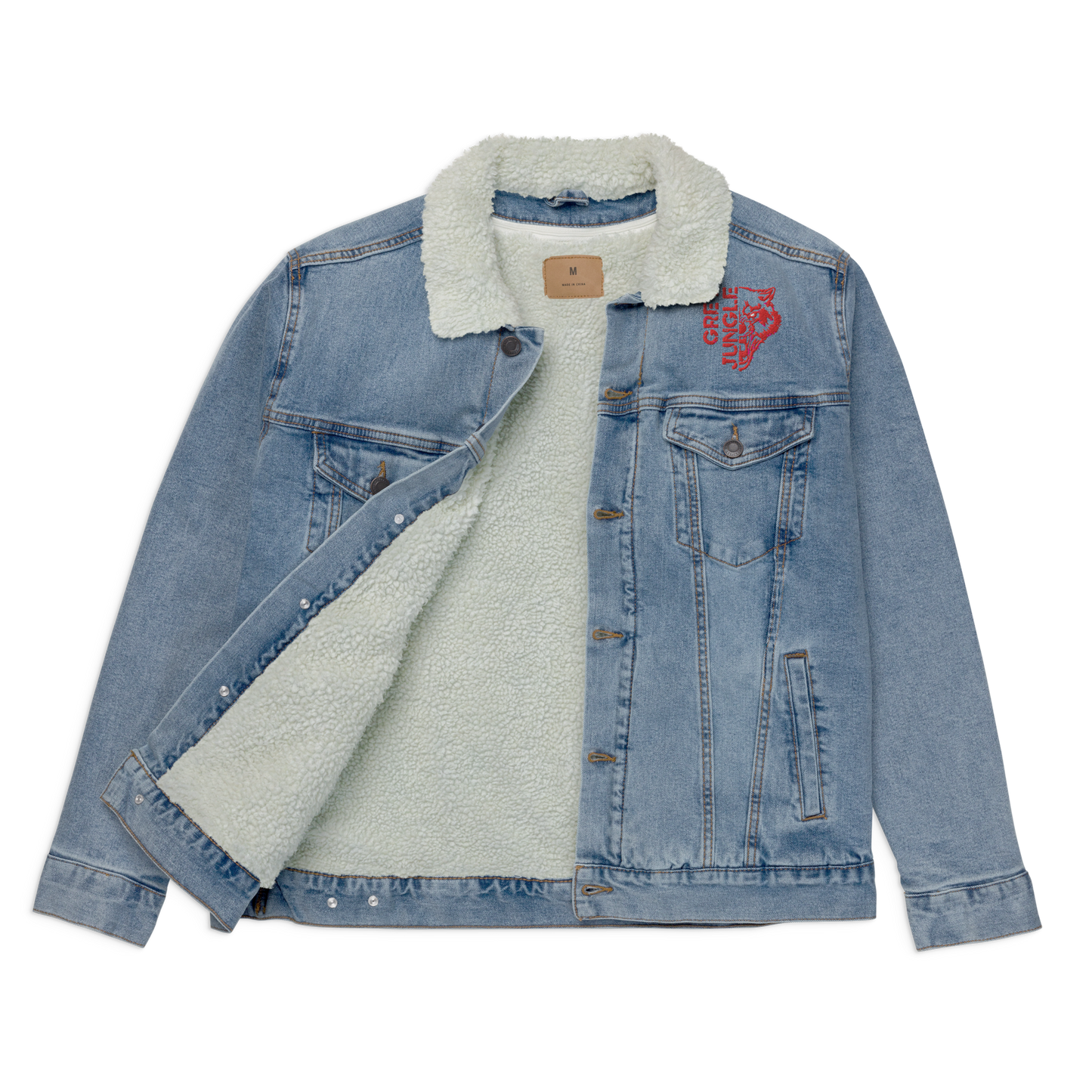 Light Blue Denim Jacket w/ Collar | Red Embroidery