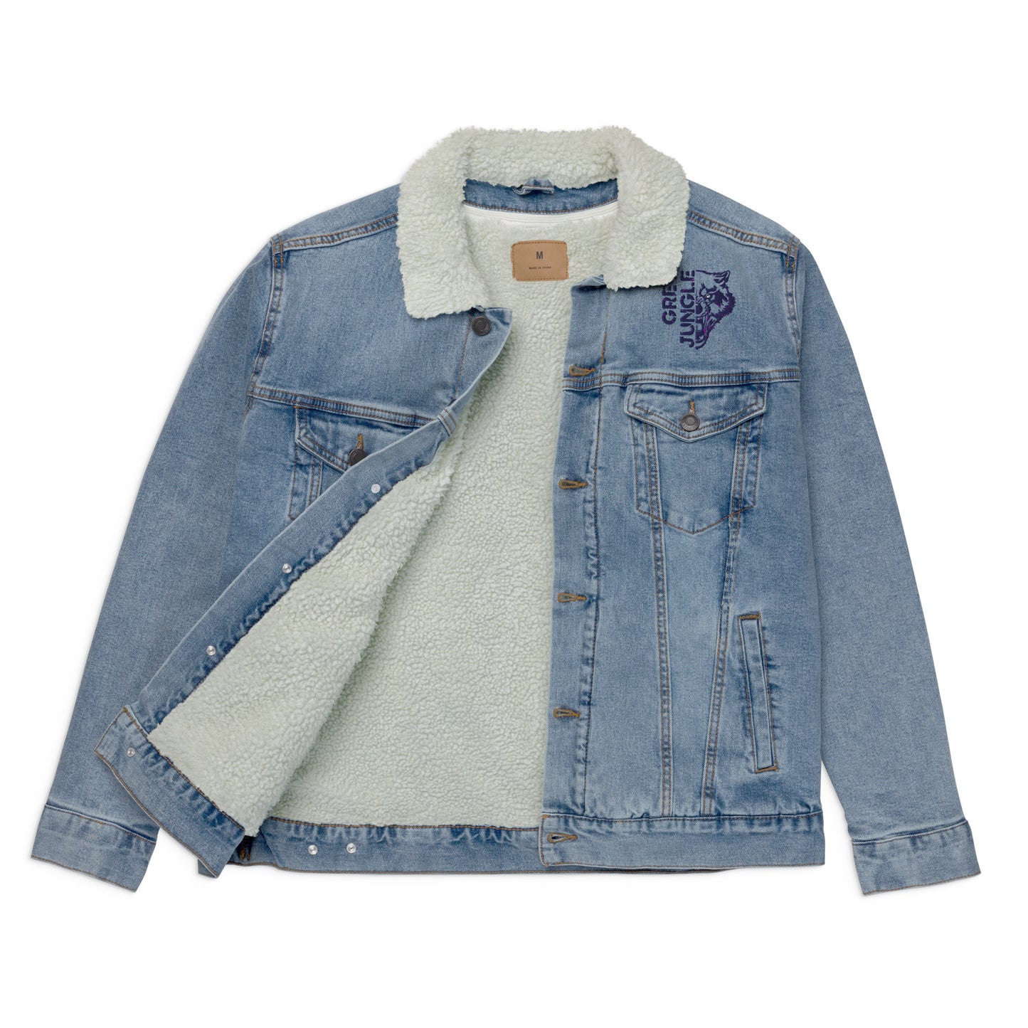 Light Blue Denim Jacket w/ Collar | Navy Embroidery