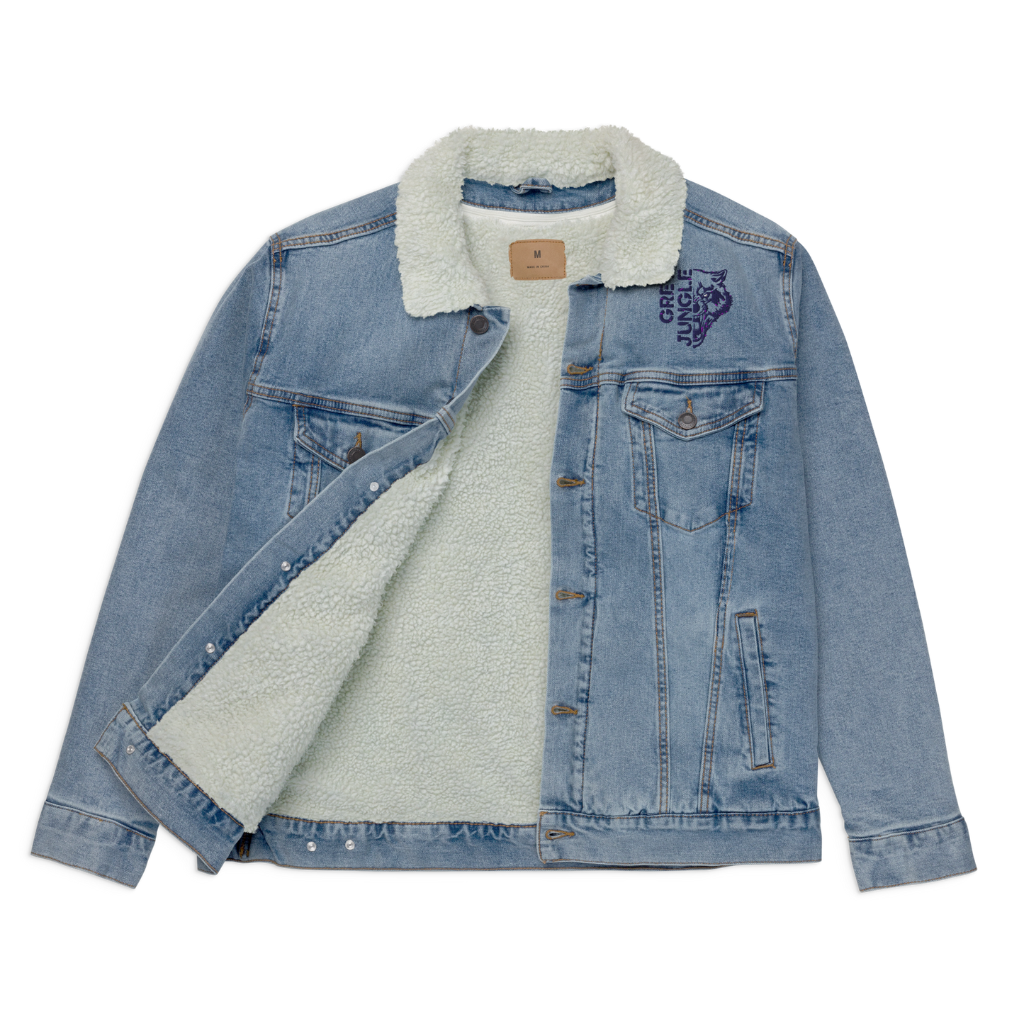 Light Blue Denim Jacket w/ Collar | Navy Embroidery