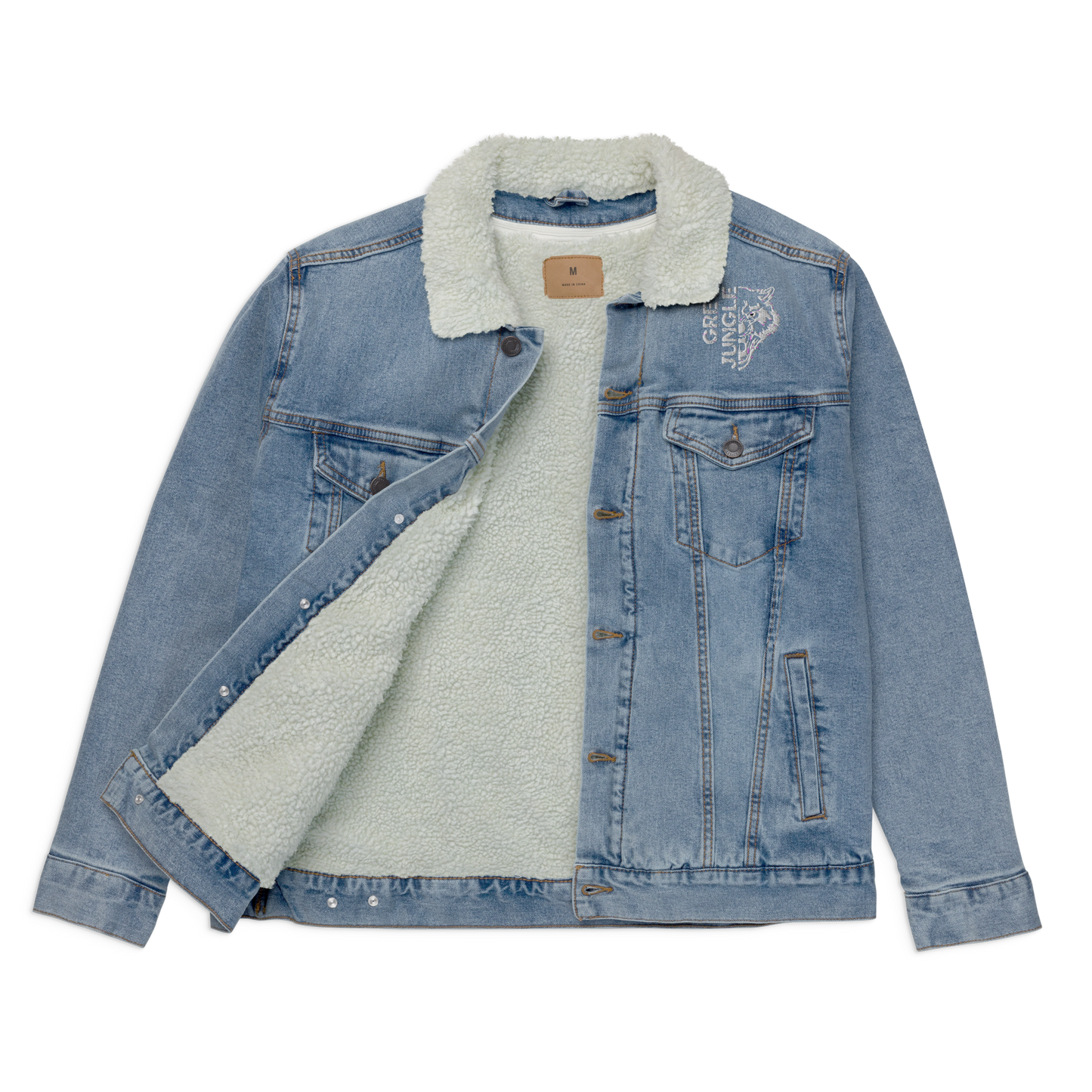 Light Blue Denim Jacket w/ Collar | White Embroidery