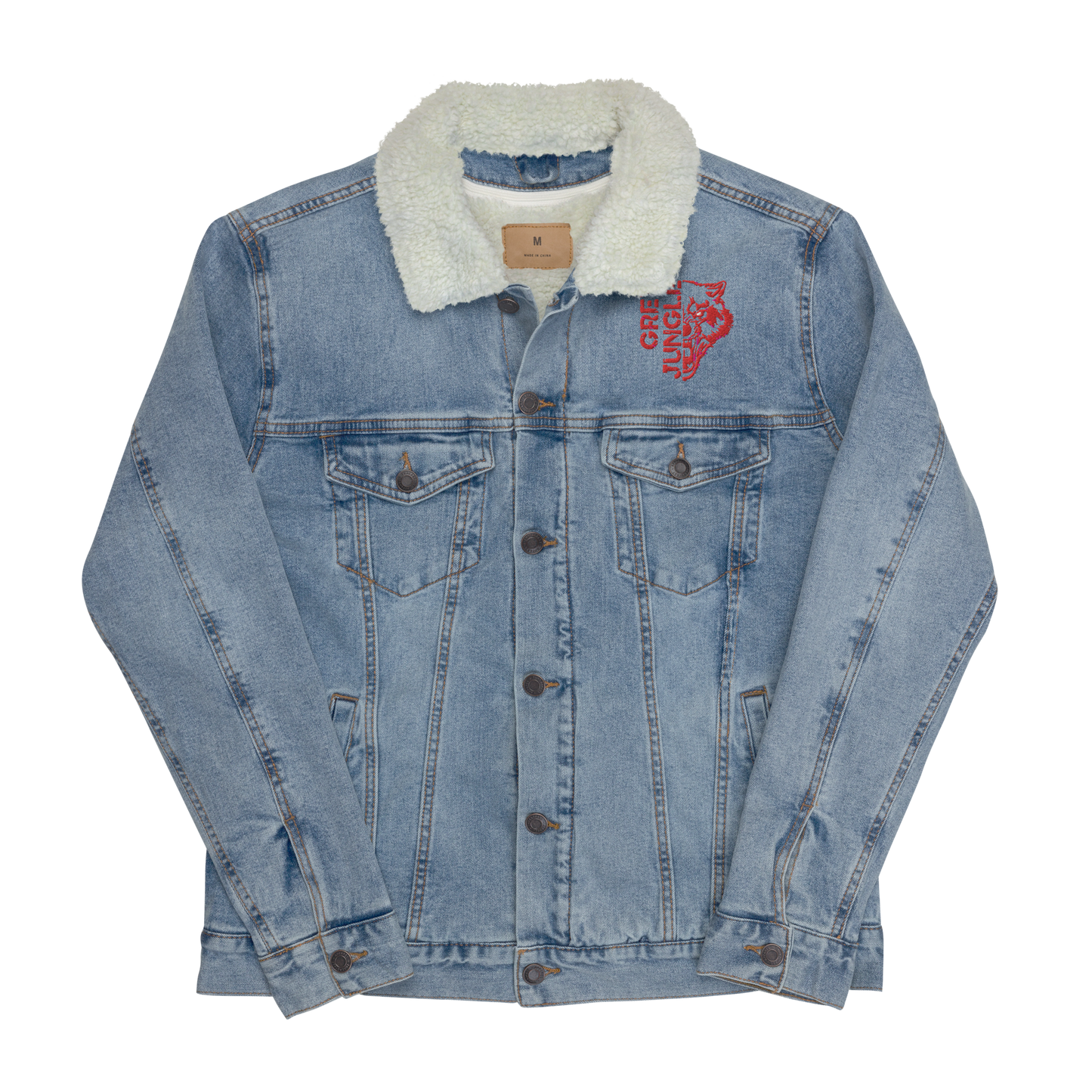 Light Blue Denim Jacket w/ Collar | Red Embroidery