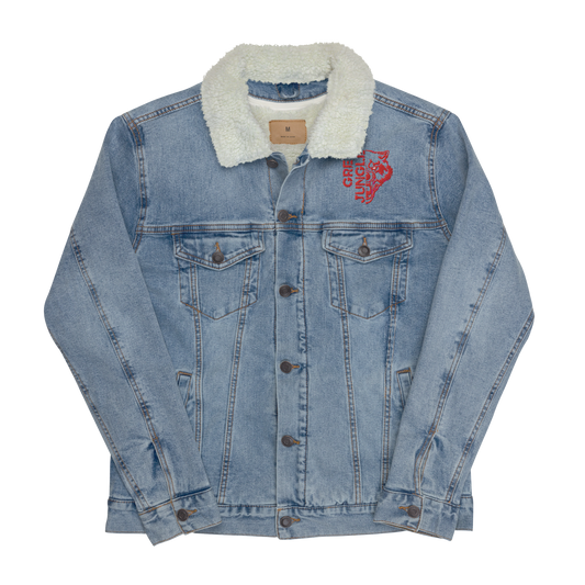 Light Blue Denim Jacket w/ Collar | Red Embroidery