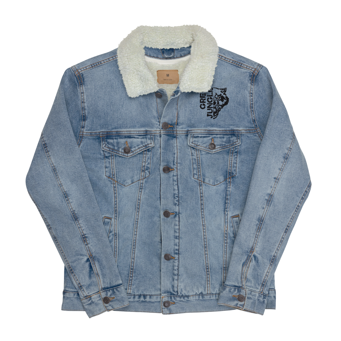 Light Blue Denim Jacket w/ Collar | Black Embroidery **ORDER A SIZE BIGGER THAN YOUR NORMAL SIZE