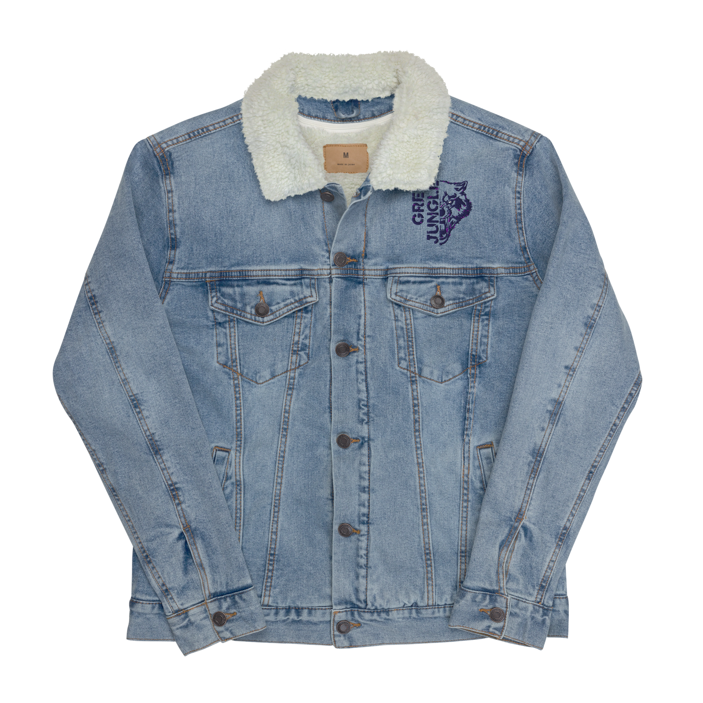 Light Blue Denim Jacket w/ Collar | Navy Embroidery