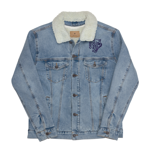 Light Blue Denim Jacket w/ Collar | Navy Embroidery