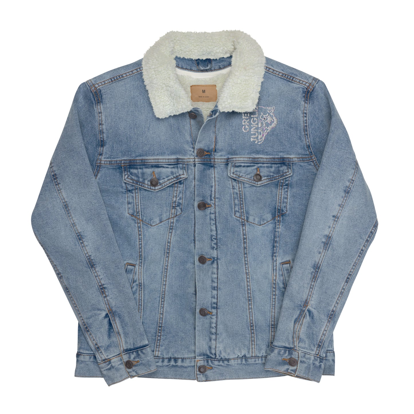 Light Blue Denim Jacket w/ Collar | White Embroidery